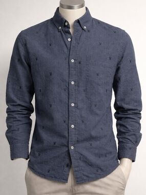Psycho Bunny Navy Button-Down Shirt with Subtle Embroidered Bunny Motif